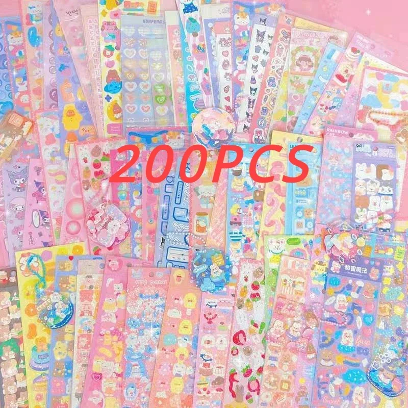 New 20-200PCS No-Repeated Kawaii Stickers for Kids Cute Set Pack DIY Material Decoration Sticker Laser Laptop Scrapbook