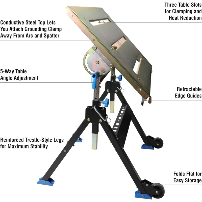 Tools Adjustable Welding Table with Wheels Portable Steel Stand Workbench 30 in. x 20 in.