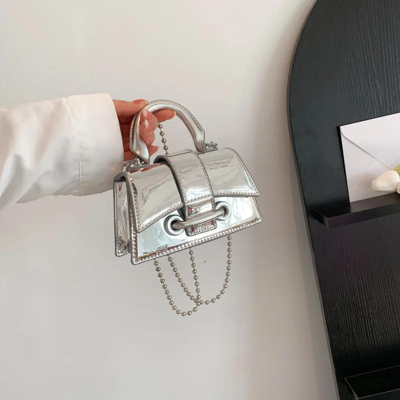 Laser glossy handbag, summer fashion Korean mini shoulder cross bag, accessories mouth, red envelope, women's bag