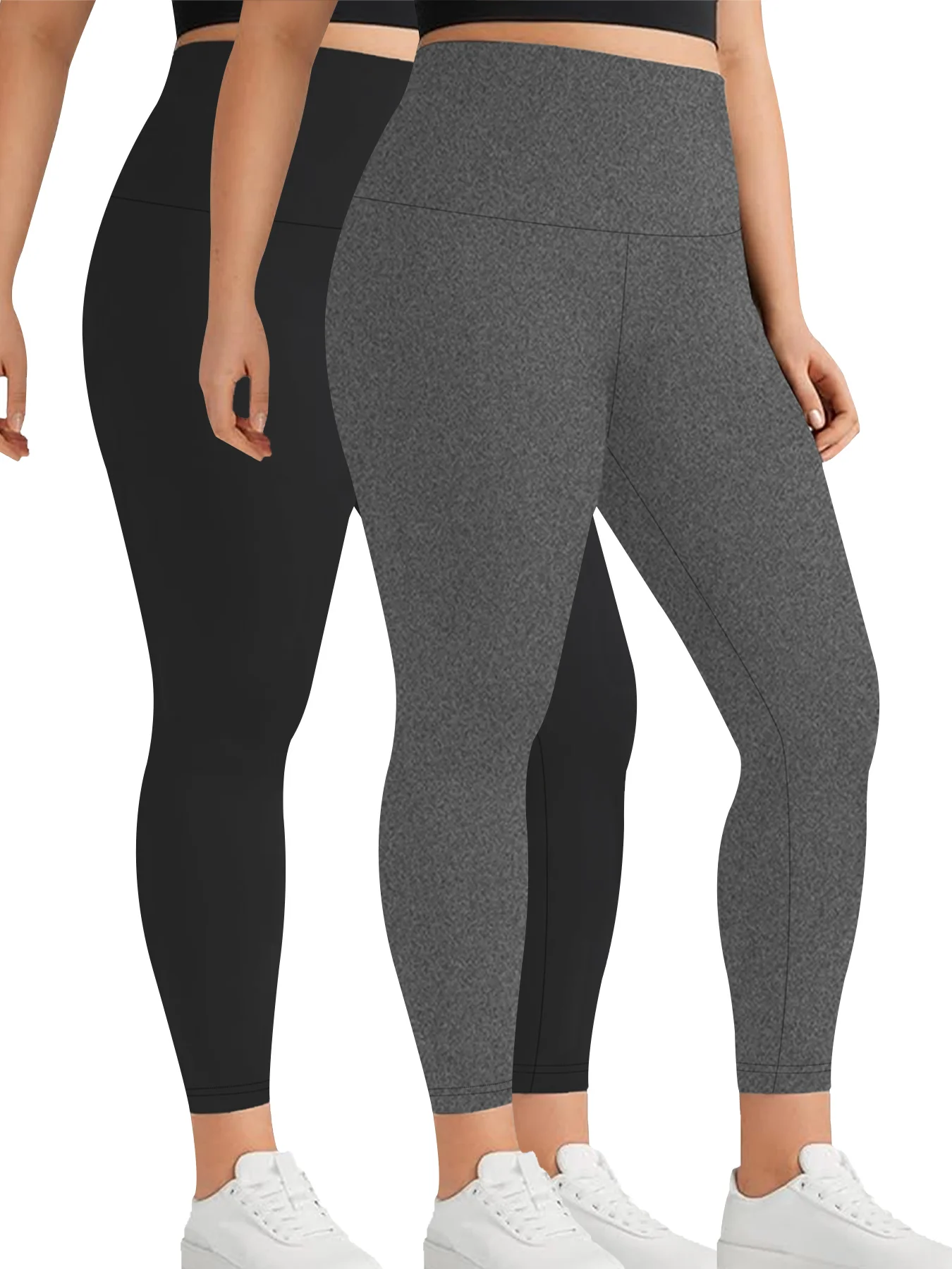 

Комплект из 2 леггинсов больших размеров для женщин с высокой талией – супермягкая ткань с контролем живота, идеально подходит для йоги, бега и домашних занятий