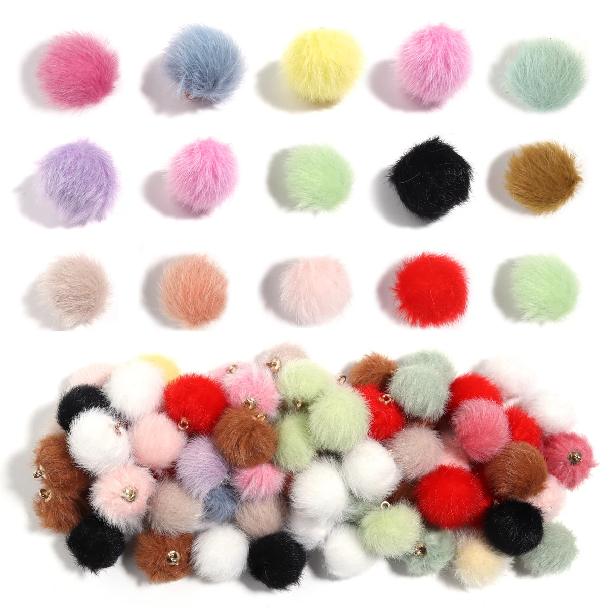 20pcs 16mm Plush Fur Covered Ball Beads Charms Pompom Beads Pendant for DIY Earring Bag Keychain Pendant Craft Making Supplies