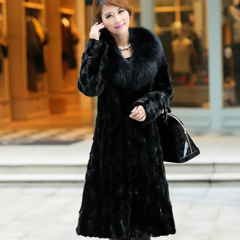 Luxury Brand Winter Large Size Women Clothing Faux Mink Fur Long Coat Fox Fur Big Collar Fur Jacket Warm Windproof Windbreaker