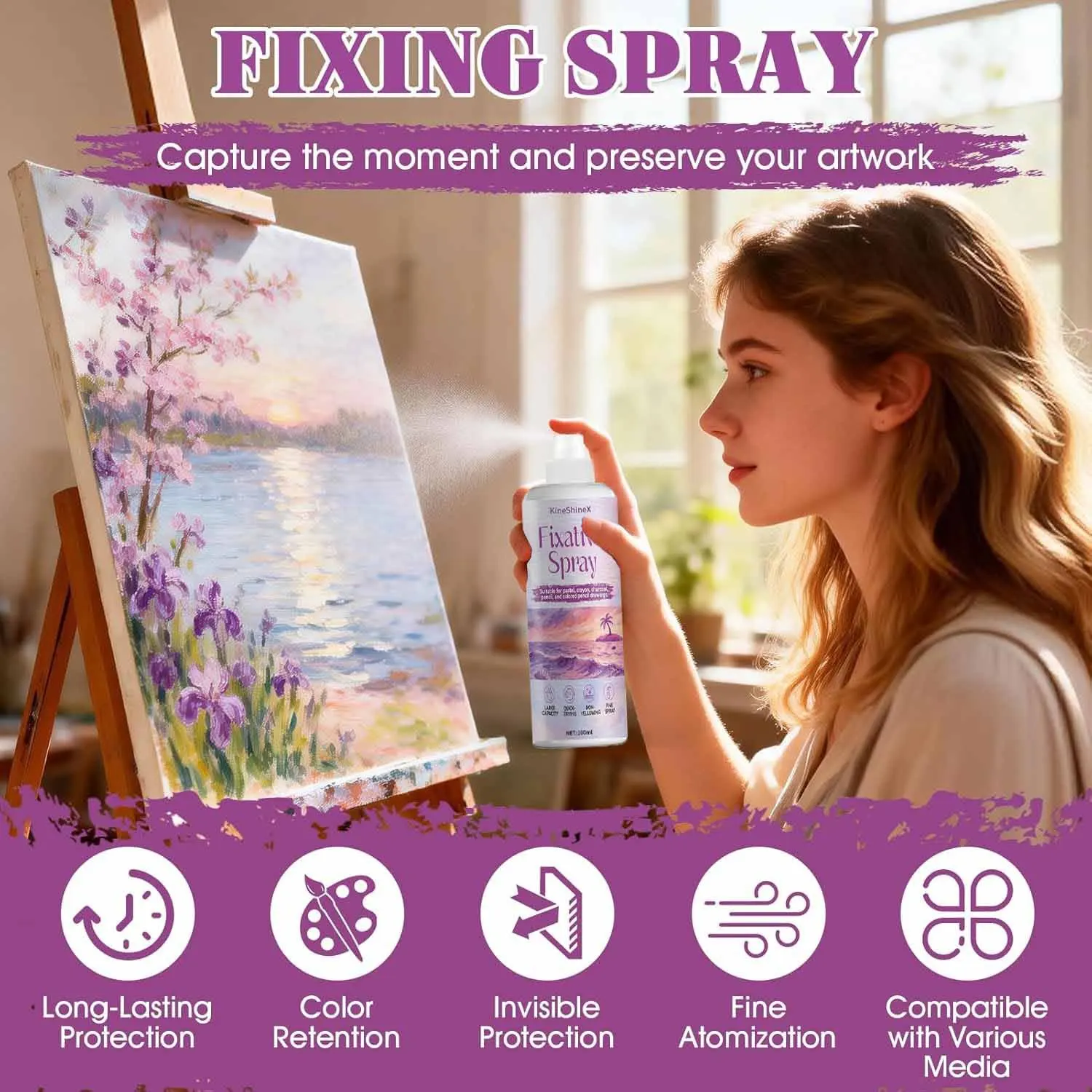 Fixative Spray for Art, Fixative Spray, Long-Lasting Protection for Artwork, Suitable for Pastels, Oil Pastels, Acrylic Paints,