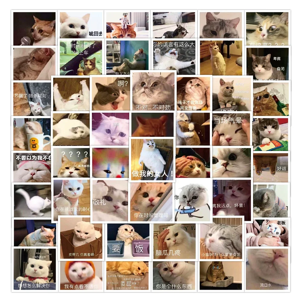 10/30/50PCS Cute Cat Expression Bag Personalized Graffiti Waterproof Sticker Creative  Skateboard Refrigerator Guitar  Wholesale