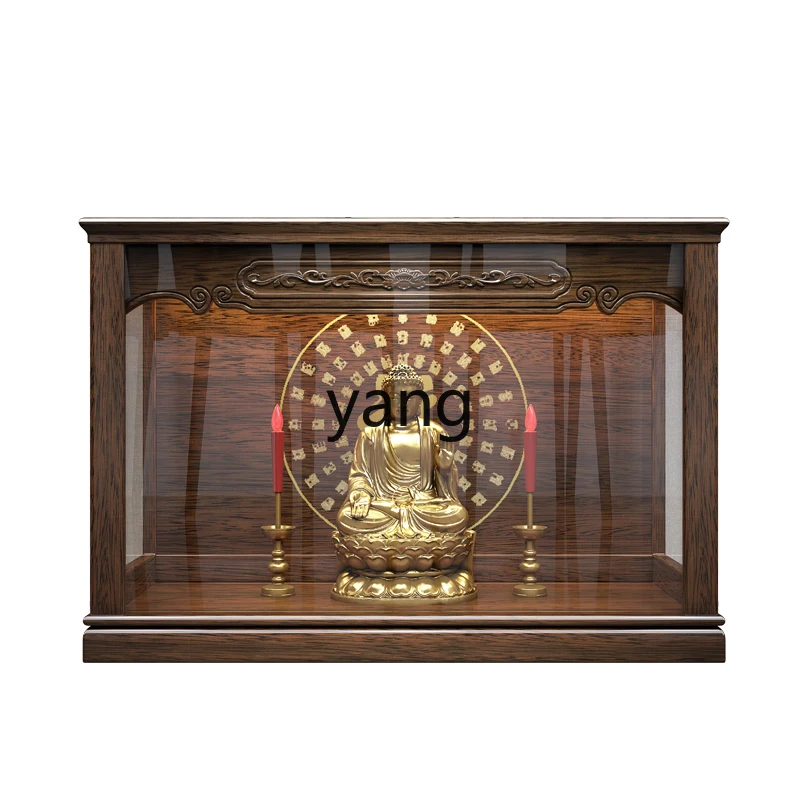LH  new Chinese solid wood glass niche anti-household Buddha statue placement shrine Buddha cabinet
