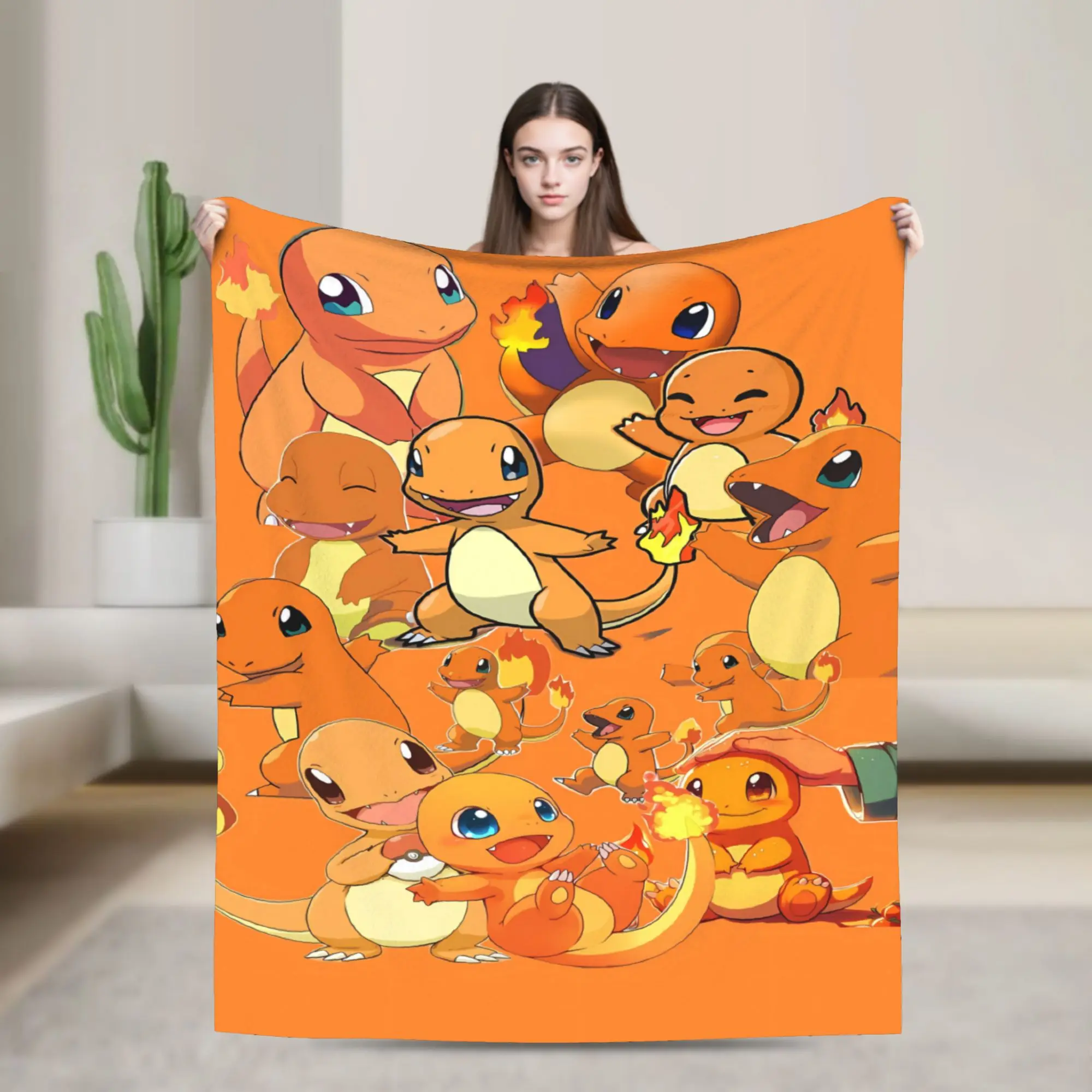 Warm Blankets Child Picnic Charmander Crowd Manga Bedding Throws  Flannel Bedspread For Living Room Pattern Sofa Bed Cover