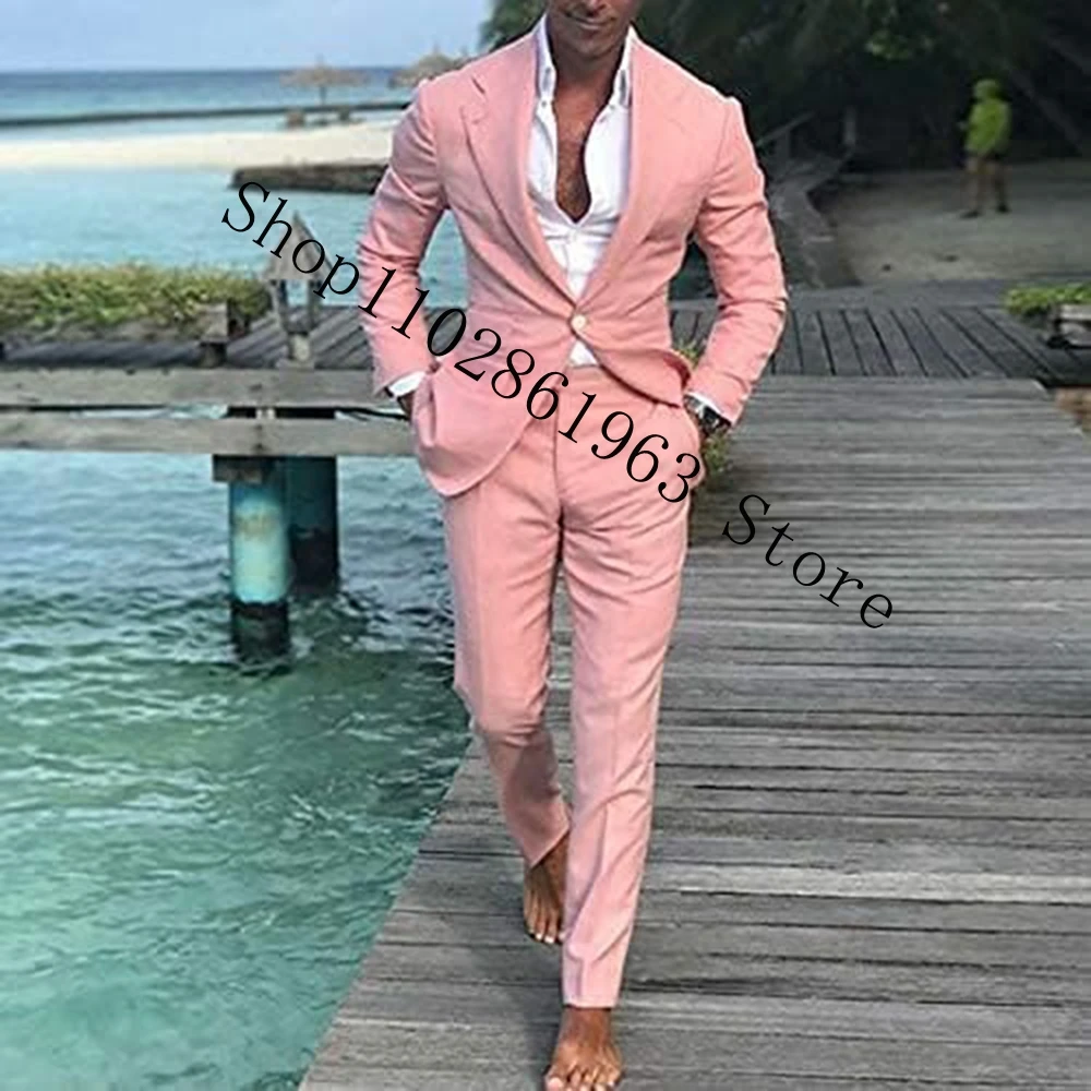 

2023 New Fashion Men Suits Slim Fit Notched Lapel One Button 2 Pieces Groom Tuexdos For Wedding Blazer Pants Trajes De Hombre