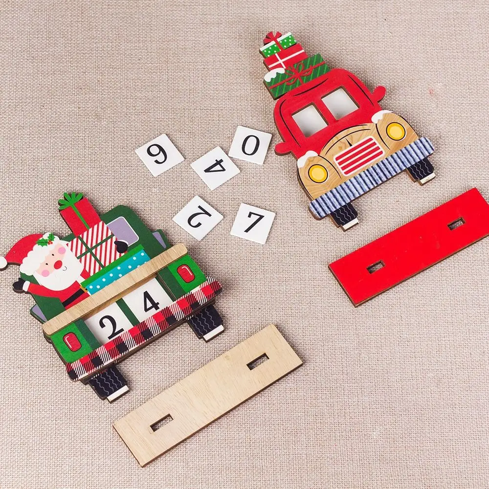 Car Style Christmas Advent Calendar Santa Claus Wooden Santa Calendar Ornaments Christmas Gift DIY Car Wooden Ornament New Year