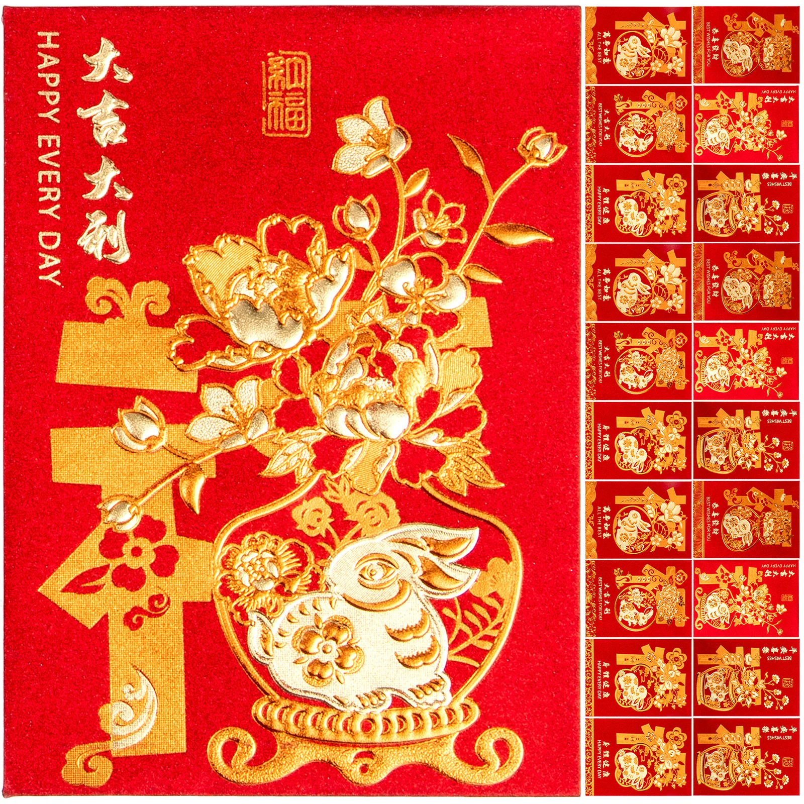 

60pcs Red Envelope Luck Money Bag Paper Envelopes Festival Packet Rabbit Design Cartoon Traditional Chinese Style New Year