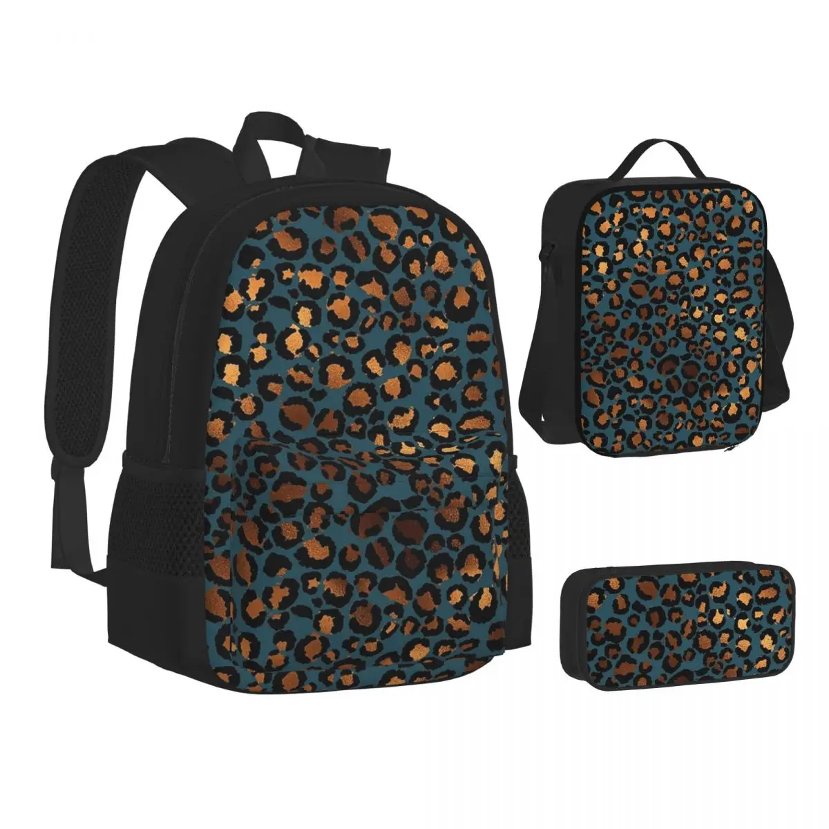 

Cheetah Print Leopard Print Backpacks Boys Girls Bookbag Children School Bags Kids Rucksack Lunch Bag Pen Bag Three-Piece Set