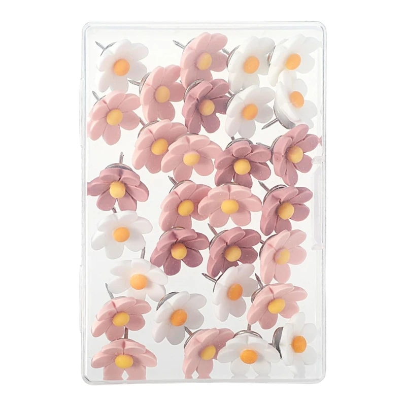 

30Pcs Push Pins with Flower Designs Bulletin Board Push Pins Hexapetalous for Stylish Cork Board & Bulletin Board Decors