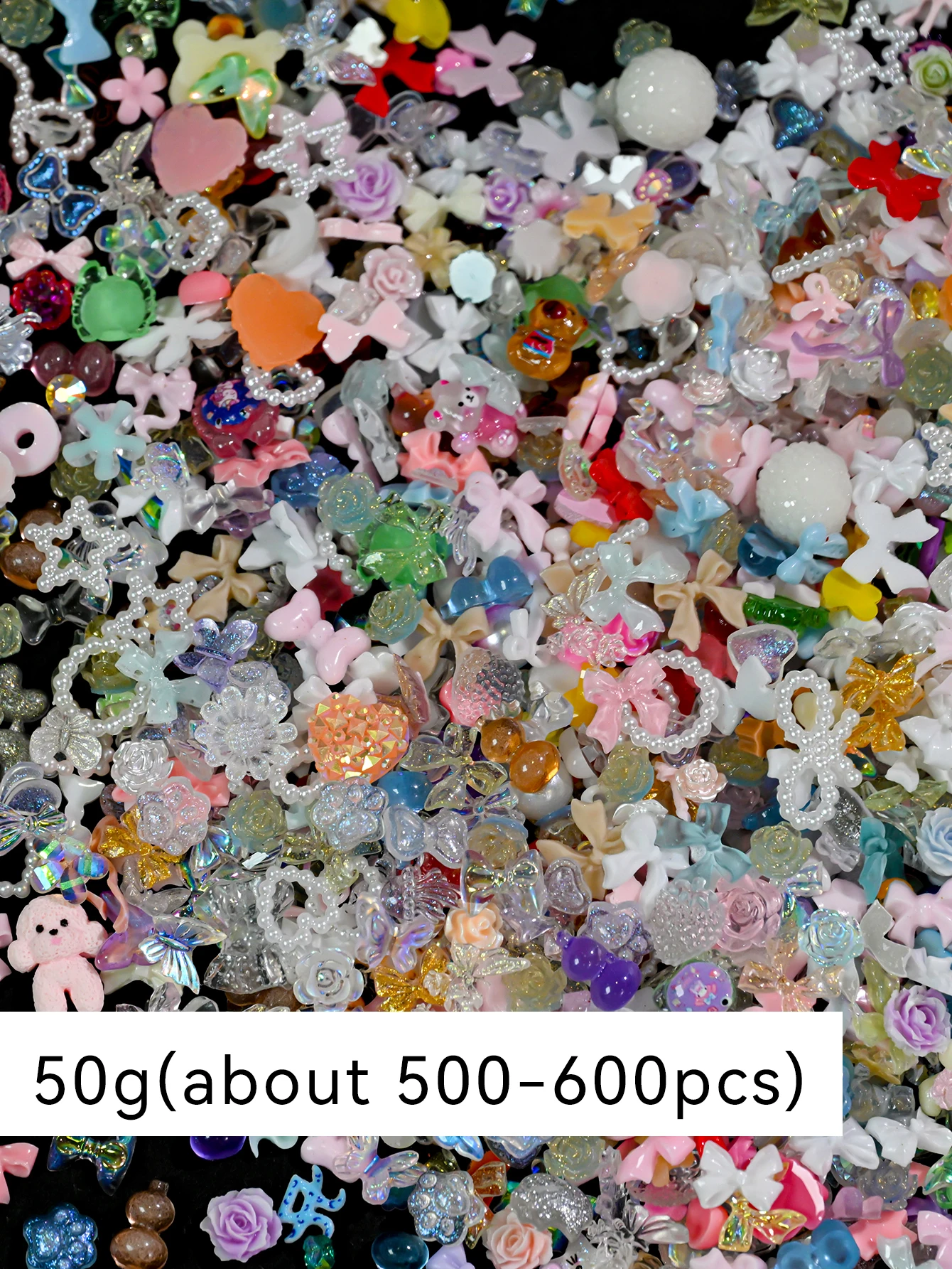 50 gr/beutel 500-600 stücke Bogen Blume Perle Nail art Strass Gemischt Luxus Schmuck Nagel Charms Harz Bogen Dekoration maniküre Liefert – Detail 5