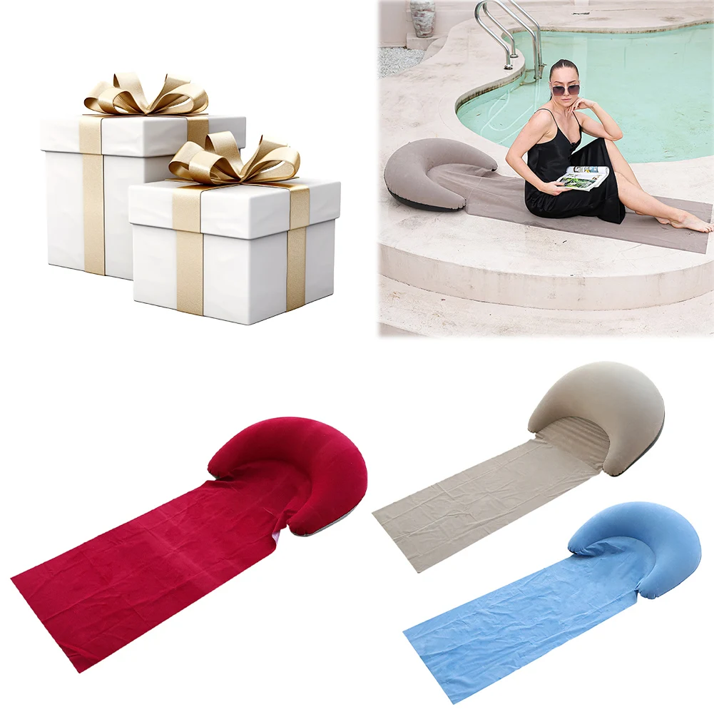 

Inflatable Lounger with Head Rest Flocking Air Couch Ergonomic Camping Air Bed Leisure Seat for Pool Beach