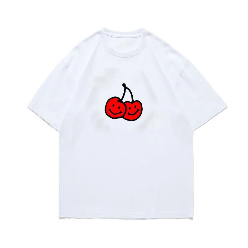

Модная мужская и женская футболка с круглым вырезом Cherry из чистого хлопка, подходит для пар, которые можно носить свободную и милую.
