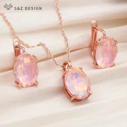 S&Z DESIGN New Fashion Oval Egg Shape Crystal Drop Earrings Jewelry Sets For Women Wedding Party Pendant Necklace Gift