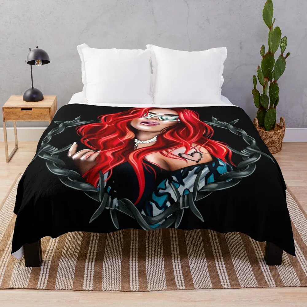 karol g bichota and heart tattoo, Karol G red Bare Wire Heart, Karol G Bichota , New look Karol G with Red Hair Il Throw Blanket