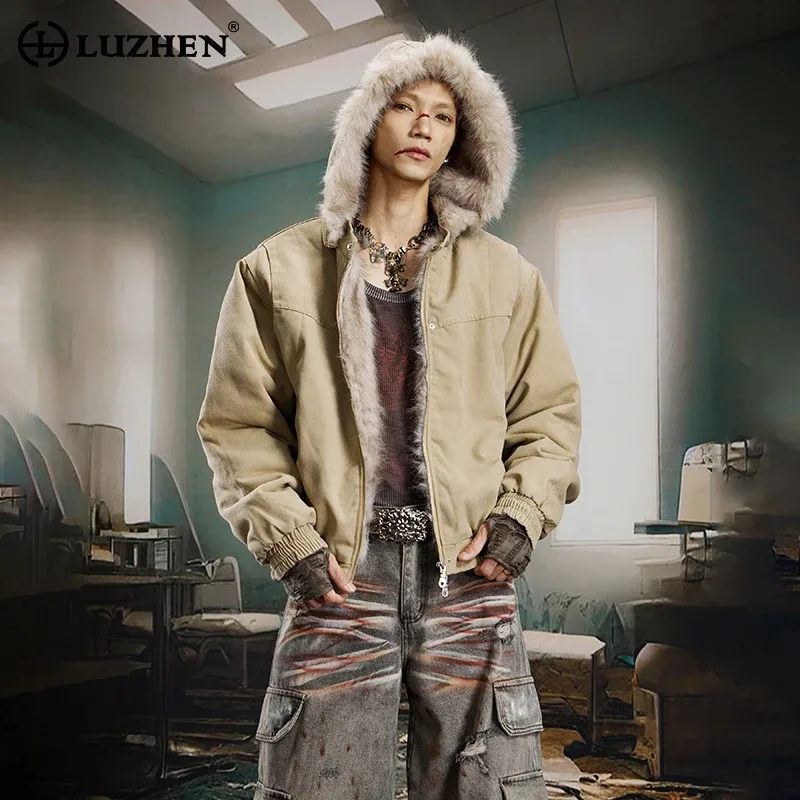 

LUZHEN 2025 Winter New Faux Fur Liner High Quality Warm Detachable Hooded Parka Coat Men's Fashion Handsome Male Clothes JY5005