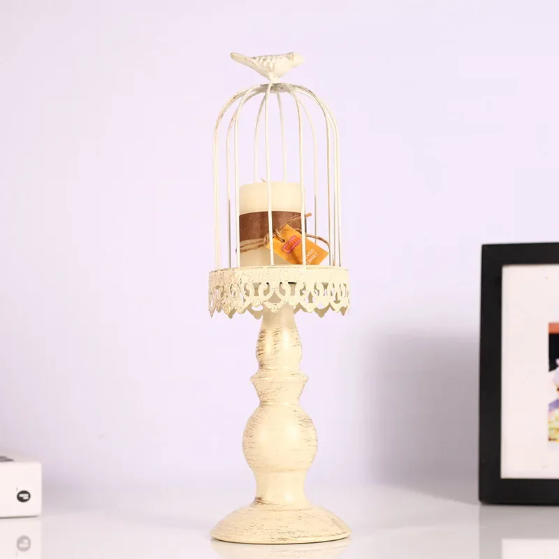

z Creative Painting Wedding Home Decoration Pillar Birdcage Shaped Metal Candle Holder