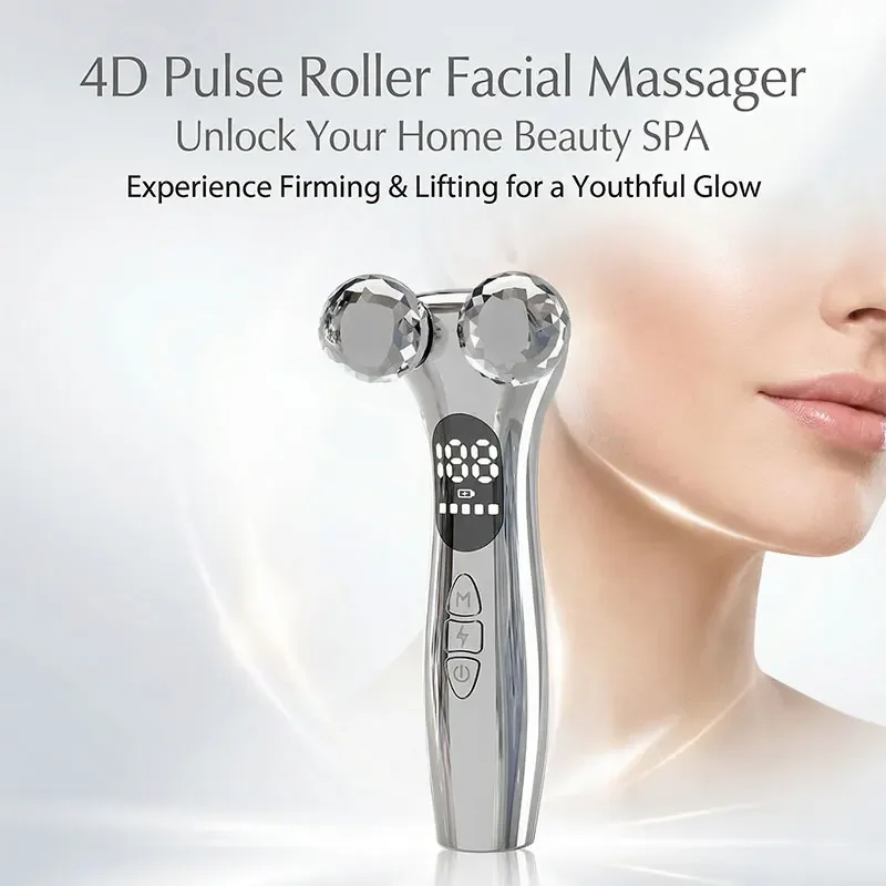 4D Pulse Roller Face Lifting Device Microcurrent Facial Tightening Beauty Instrument Vibration Massager for Face Skin Care