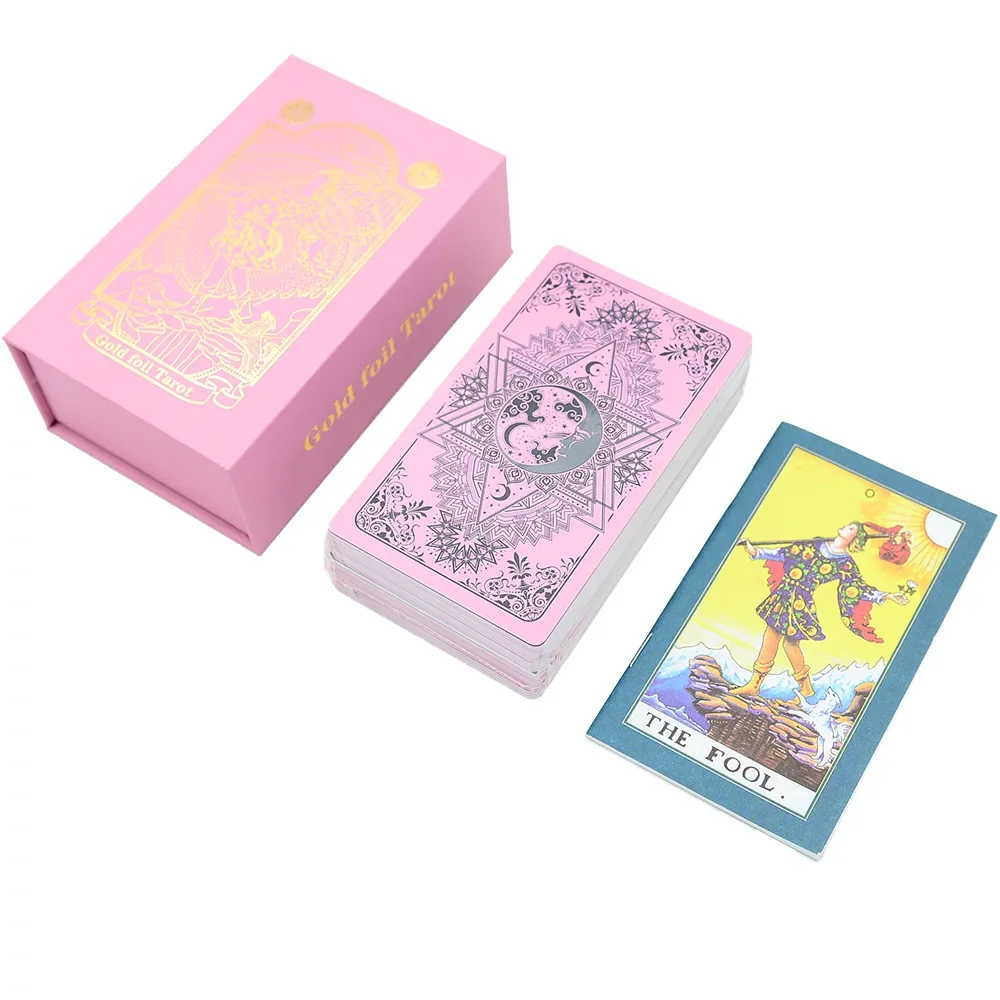 Carte dei tarocchi rosa carta da gioco da tavolo per famiglie resistente all\'usura in PVC con libro di guida carte Oracle di divinazione misteriosa