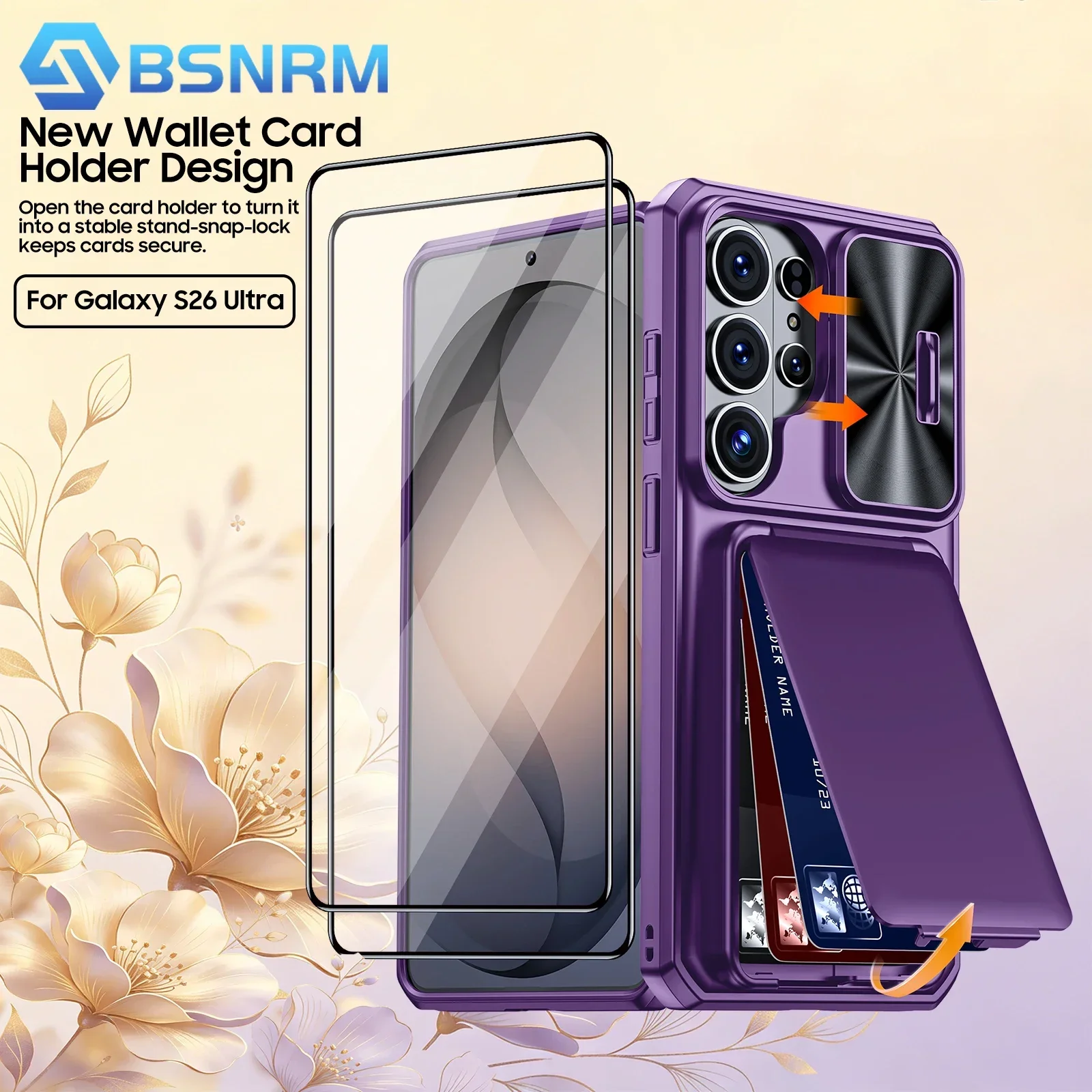 

For Samsung Galaxy S26 Ultra Phone Case,Card Holder[RFID Blocking] & Slide Camera Cover & Heavy Duty Wallet Cover Case-Purple
