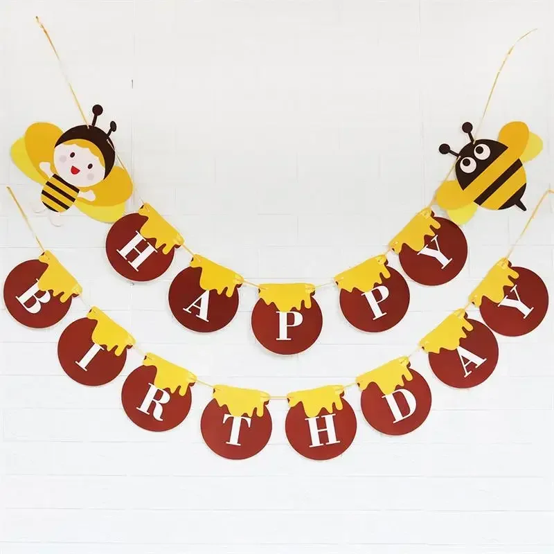 

Gold Happy Birthday Bee Banner Birthday Wedding Party Decoration Hanging Garland Banner Baby Shower 1st Birthday Boy Girl