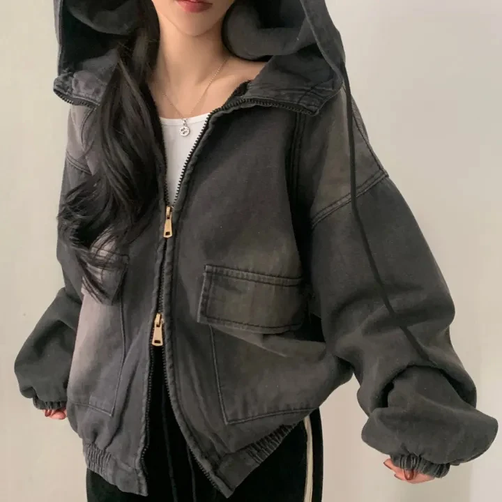 Faionable Thiened Fur Felpa con cappuccio Denim Jaet Donna Allentato Pigro Sle Capispalla Caldo Cappotto di cotone Primavera Autunno Inverno