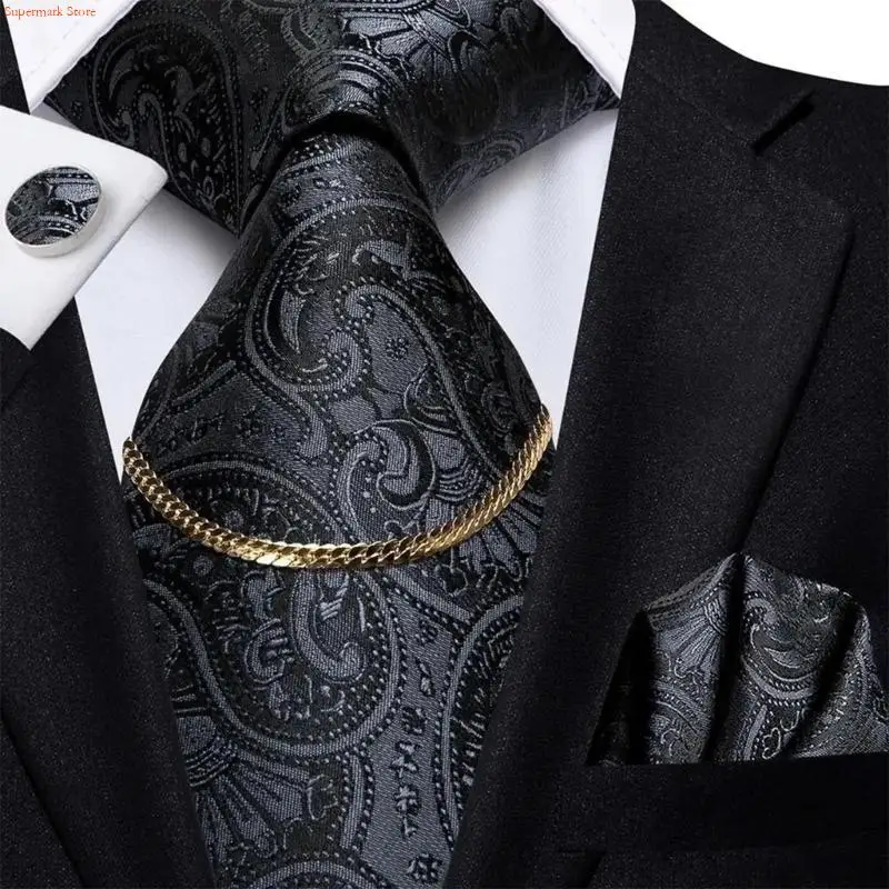 Q5WE Mens Tie Chain Fashion Necktie Link Tie Clip Necktie Chain Cravat Collar Buckle