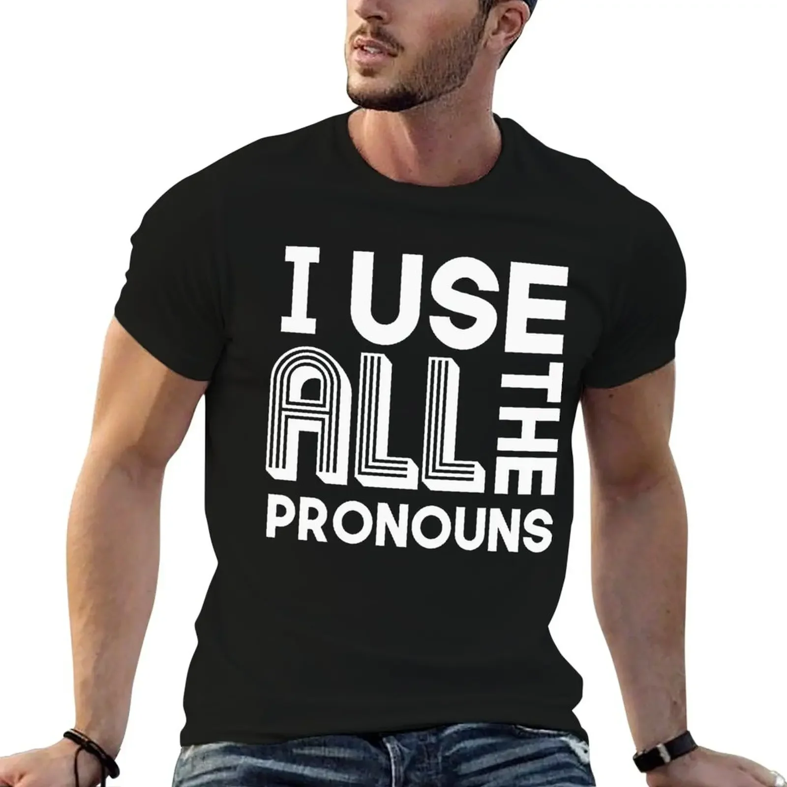 

I use ALL the Pronouns T-Shirt vintage anime shirt new edition graphic tee shirt Aesthetic clothing mens clothes
