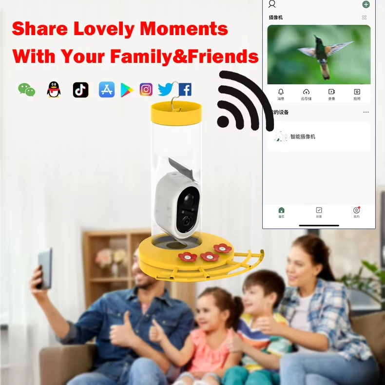 Smart 1080P Mini Camera Bird Feeder WIFI Connected Real-time Viewing Recording USB Charging Automatic Feature Small Pet Supplies