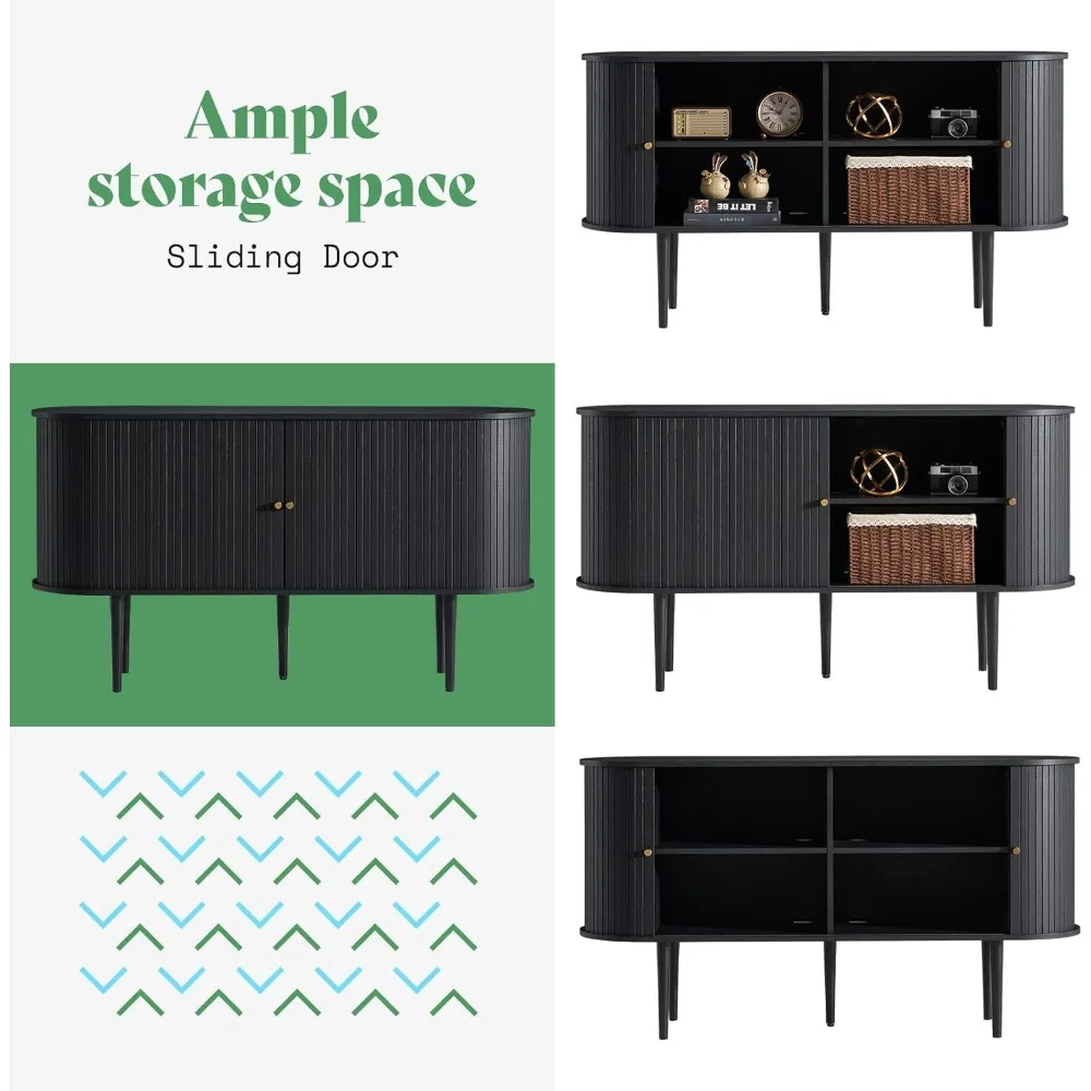 خزانة تخزين حديثة 55 من منتصف القرن مع أبواب الدف المنزلقة وأرجل من الخشب الصلب وبوفيه خزانة جانبية مميزة #3