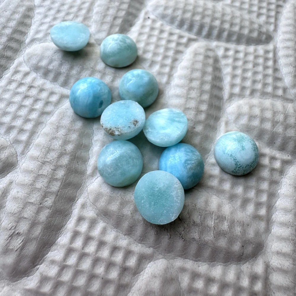 Wholesale 2pcs/lot Blue Larimar Hemimorphite Bead Cabochon 10mm Round Gemstone Beads Cabochon Ring Face