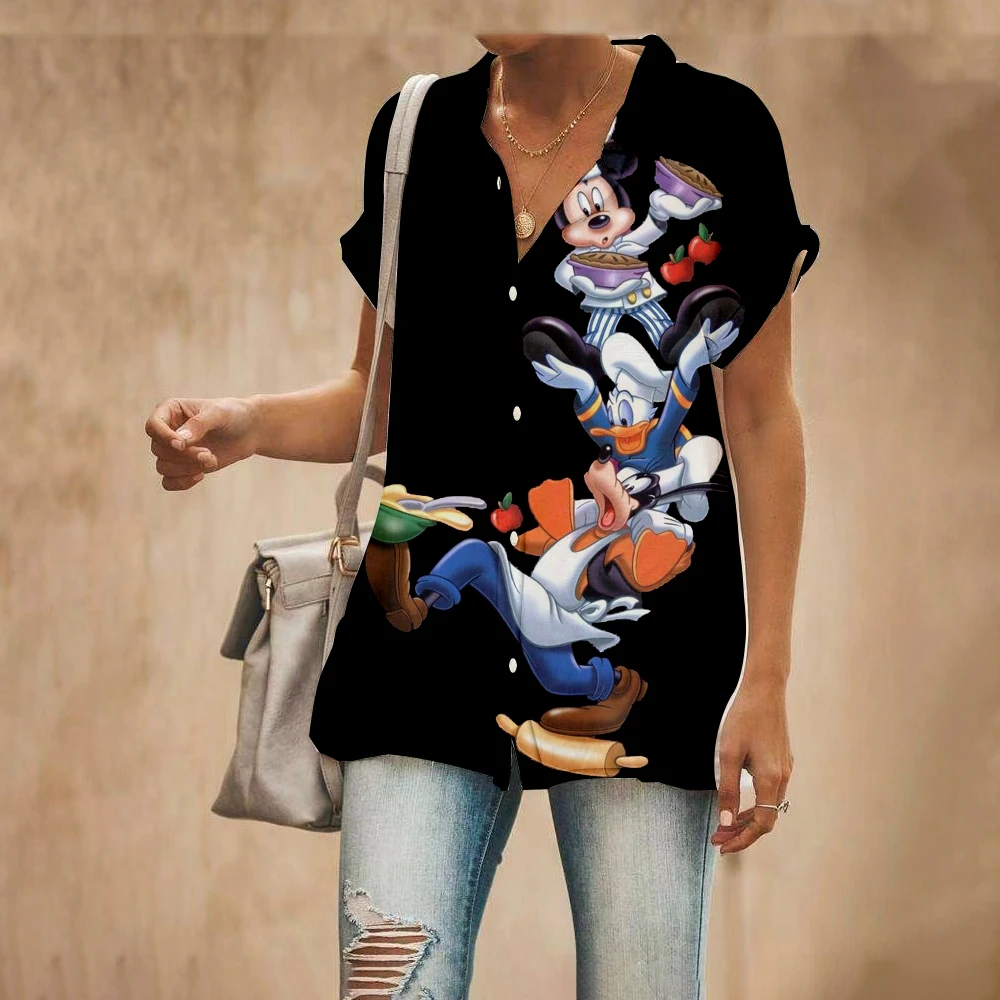 Summer 2022 New Street Style Disney Brand Mickey and Minnie Anime Short Sleeve Shirts Fashion Casual Ladies Kawaii Tops y2k