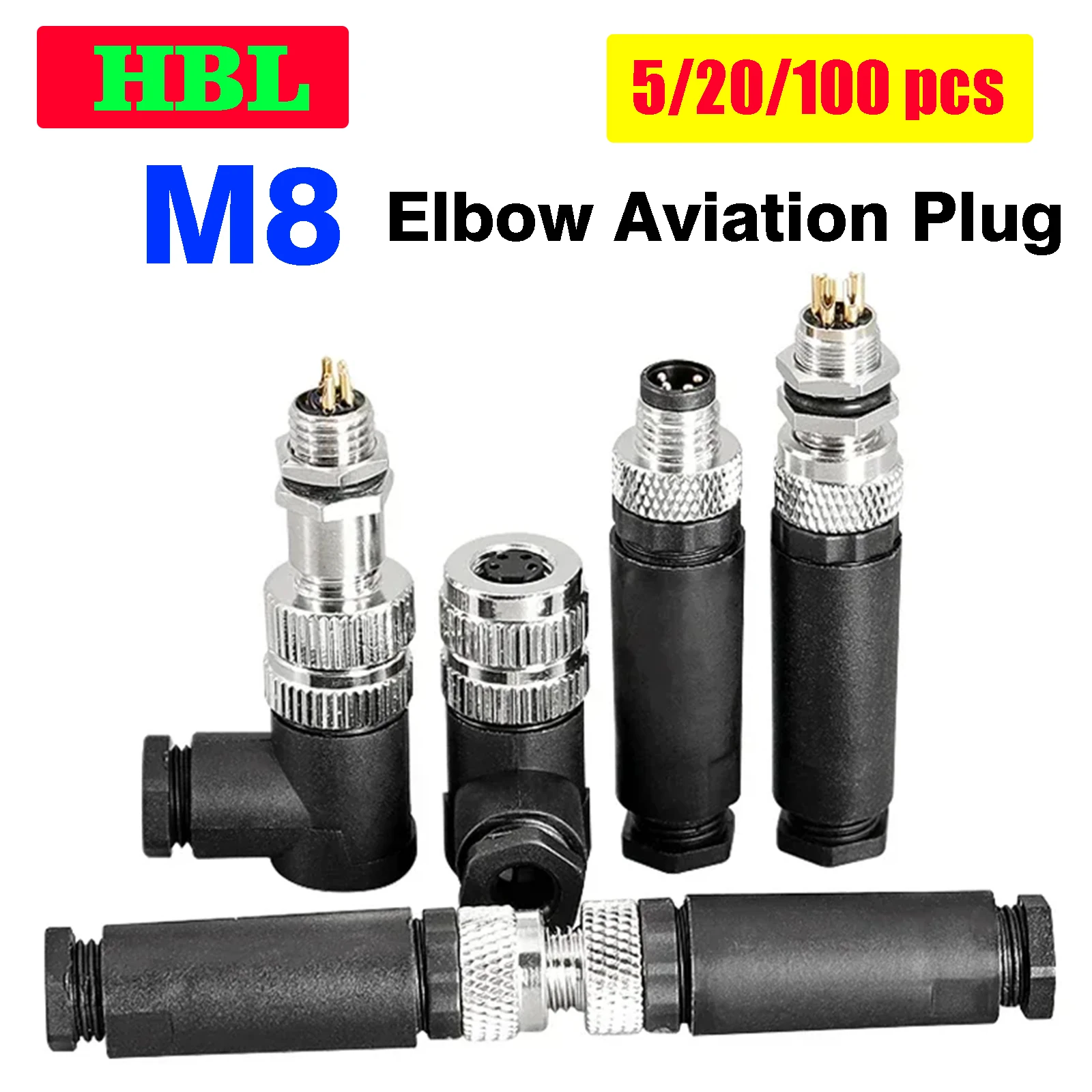 

5/10/20PCS M8 3PIN 4PIN 8PIN ELBOW Aviation Connector Male&Female Screw Connection Waterproof Plug&Socket Sensor Cable Conector