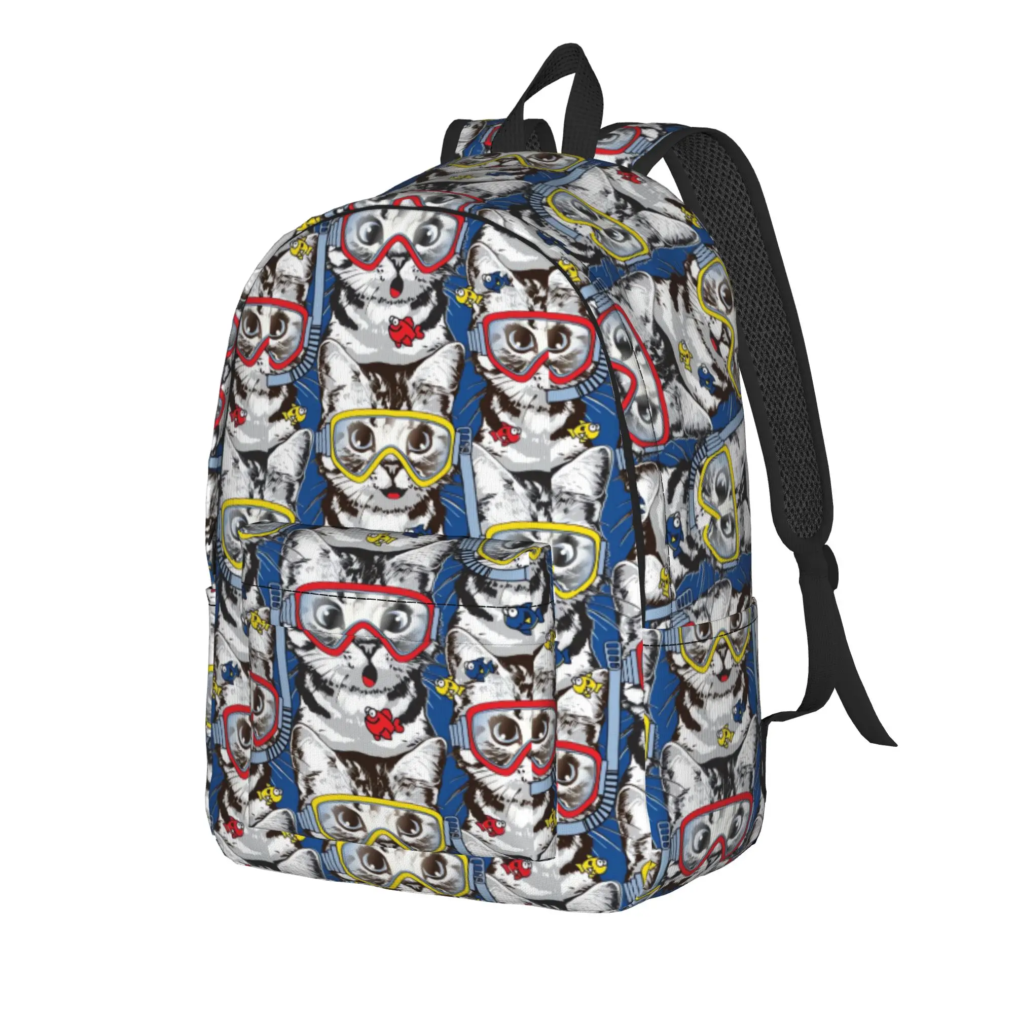 Kittens In Mask With Snorkel Funny Fish Backpack  Leisure Backpacks Female Daily Durable High School Bags Colorful Rucksack