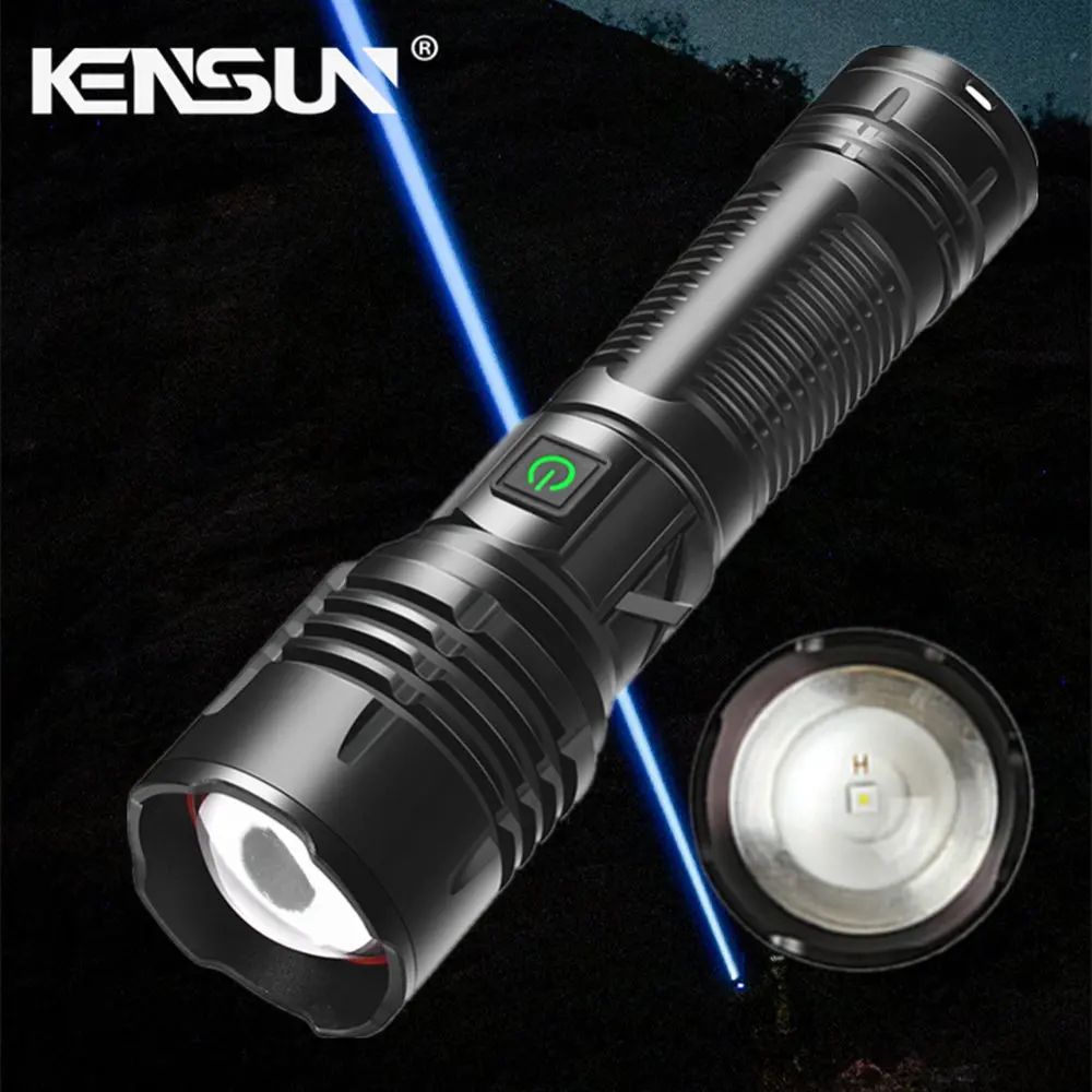 KENSUN High Power Ultra Spotlight Long Range Flashlight Rechargeable LED Torch Powerful Hand Lantern For Outdoor Lamp