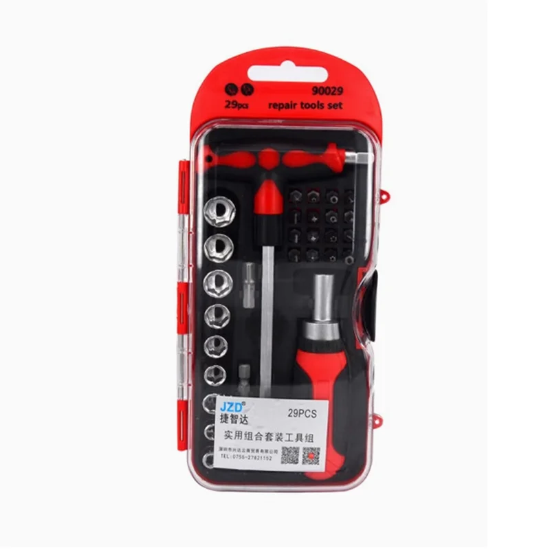 

Jzd Tool 29-Piece Set Ratchet Screwdriver Set T-Shaped Screwdriver Socket Wrench Combination Screwdriver