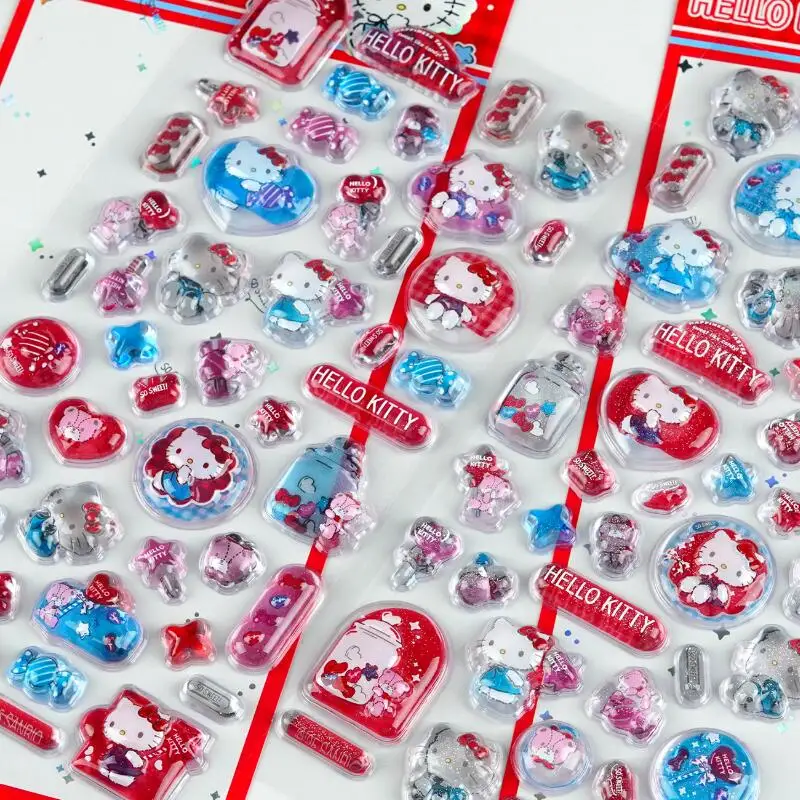 جديد سانريو كاندي يمكن مرحبا كيتي ملصقات كريستال 3D الإغاثة الكرتون جراب هاتف سكيت الزخرفية الأحمر ملصق الفتيات DIY لعبة #3