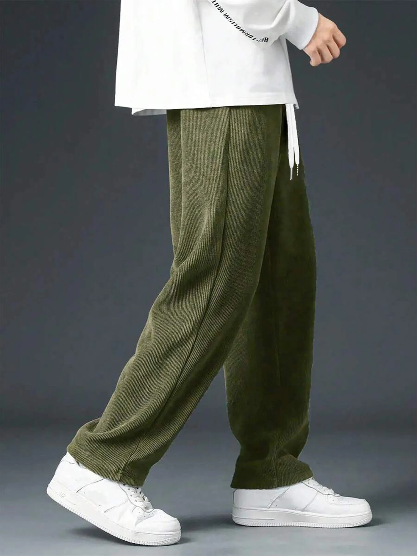 

Men'S Corduroy Straight Leg Pants with Drawstring Waist, Pockets, and Logo Design - Stretchy, Casual Fit for Everyday Wear, Spri