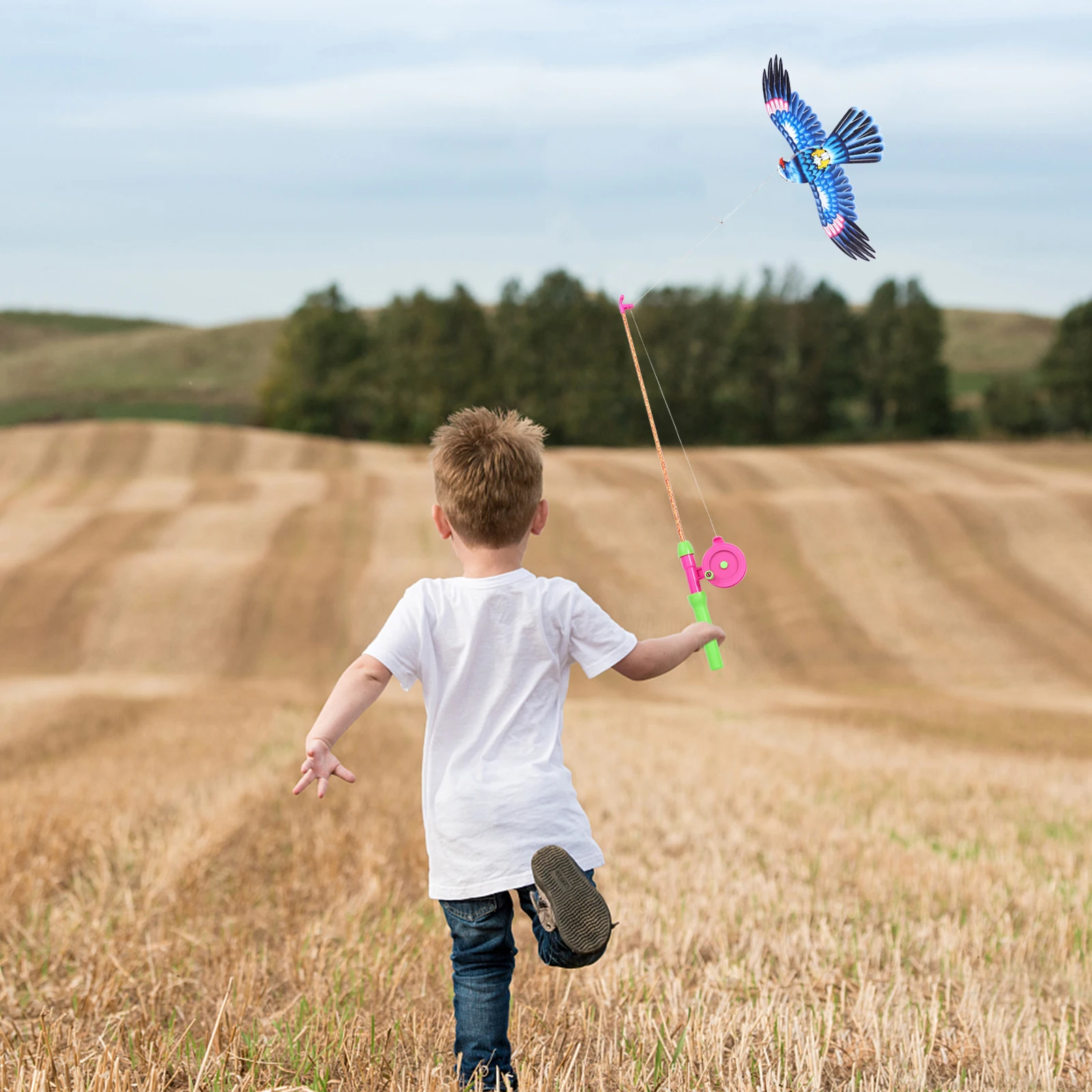 Cometa de águila vívida, cometa de pájaro para exteriores, caña de pescar, cometas de águila, pipas fáciles de volar al aire libre con caña de pescar, Color aleatorio