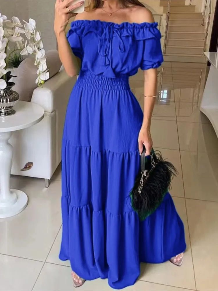 Abito Boho solido di colore nuovo arrivo estivo moda donna elegante abito da club per feste in spiaggia abiti maxi casual per abbigliamento donna