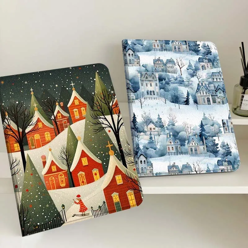 

Cartoon Snowy House Scene Tablet Case For Samsung Tab Galaxy S6 S11 A A7 A8 A9 A11 10.1 10.4 10.5 Plus Lite Gift