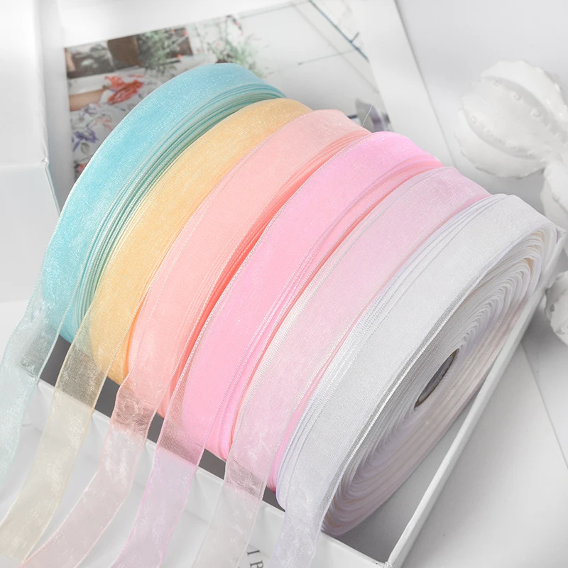 50Yards/Roll 15mm Sheer Chiffon Ribbon Organza Satin Ribbons for Gift Wrapping Wedding Birthday Party Decoration Wreath ribbon