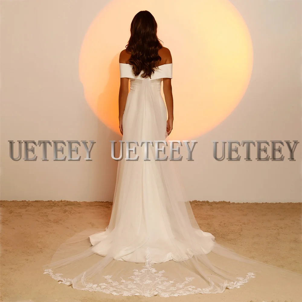 Customized UETEEY 2022 Simple Wedding Dress Charming Off Shoulder V-Neck Modern Bridal Gown Sleeveless Jersey Weeding Party Dres