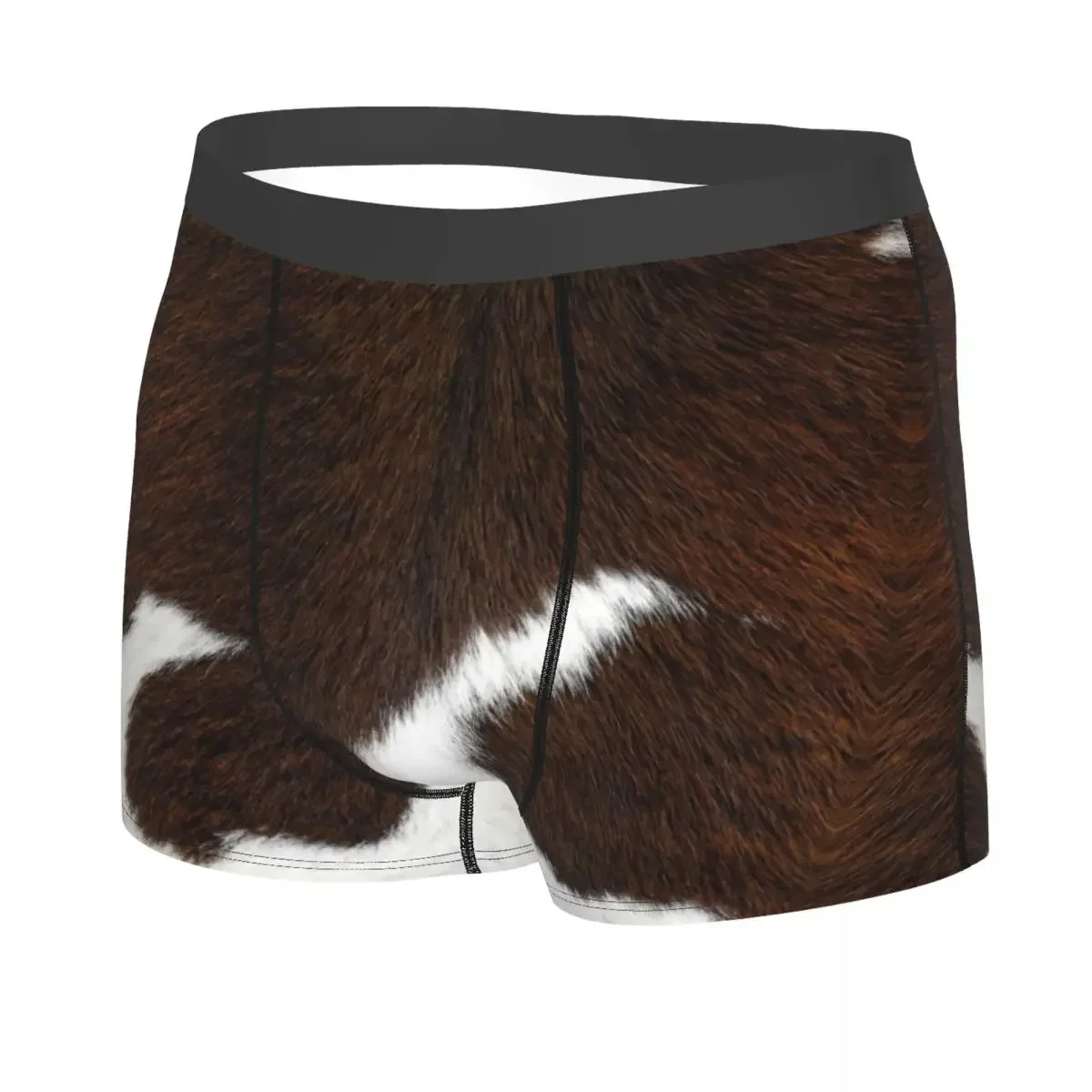 Male Fashion Cow Fur Cowhide Texture Underwear Animal Skin Leather Boxer Briefs Soft Shorts Panties Underpants