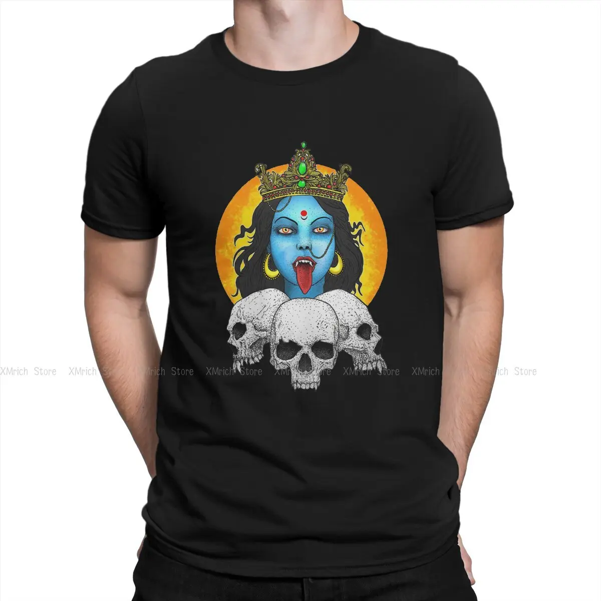 Novelty Kali Hindu Goddess T-Shirt for Men Round Collar Pure Cotton T Shirts Shiva Hindu God India Lingam Short Sleeve Tee