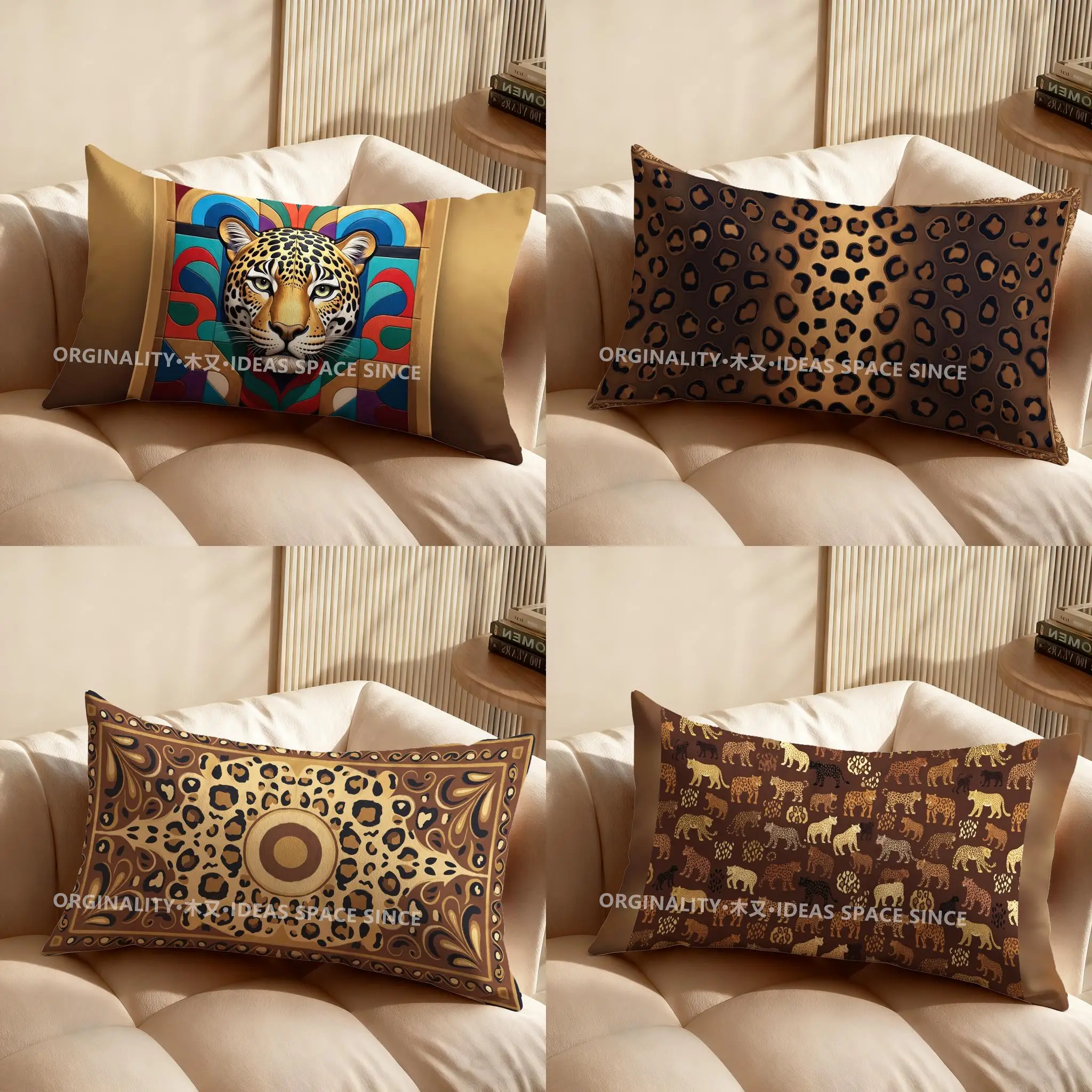 2D Colorful Leopard-Patterned Pillow Cover Suitable For Sofa Bedroom Car Pillow Cover Cushion Rectangular Back Cushion