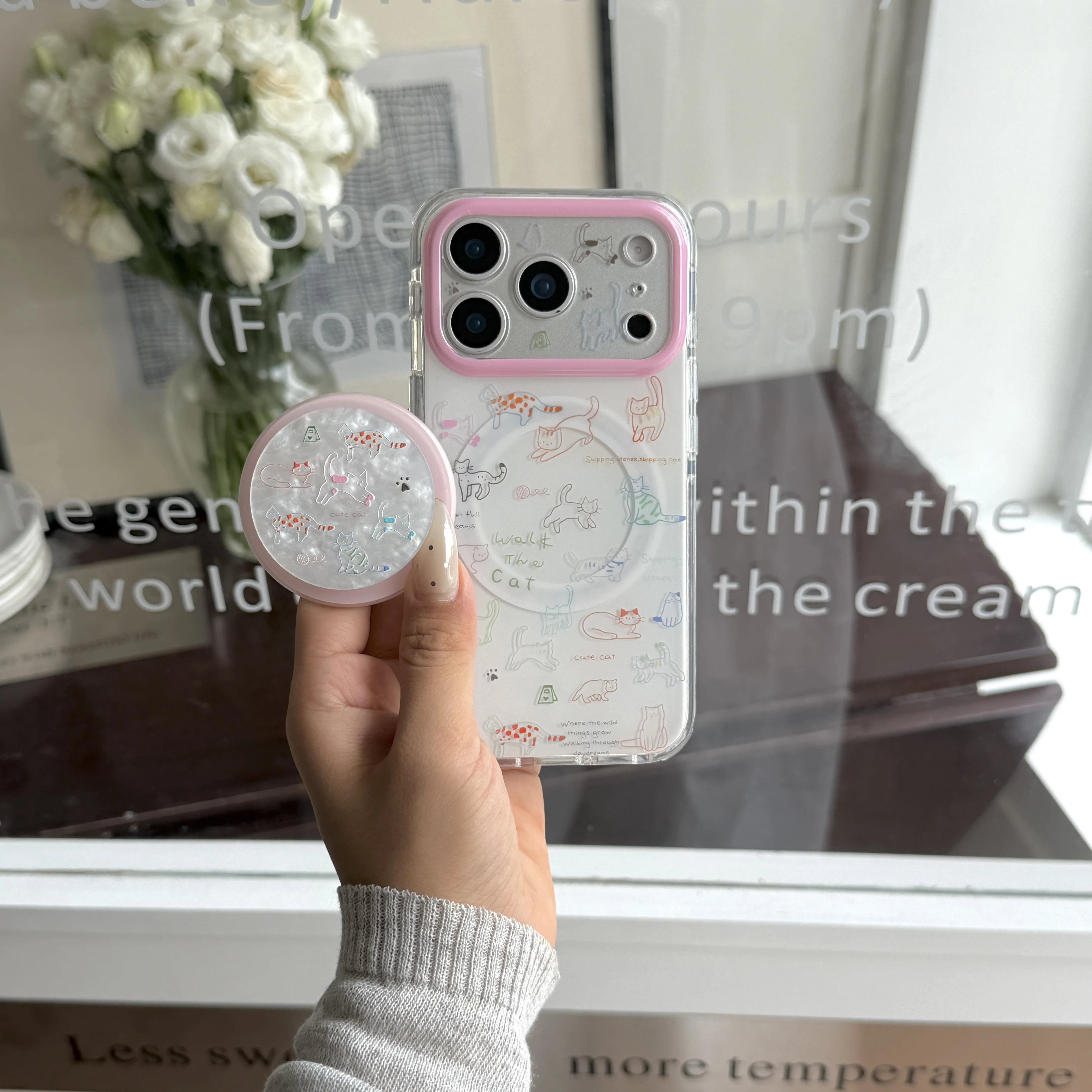 

Fashion iPhone case Colorful Cat Print Clear Phone Case With Magnetic Stand For IPhone 15 16 17 Pro Max Shockproof Protective Co