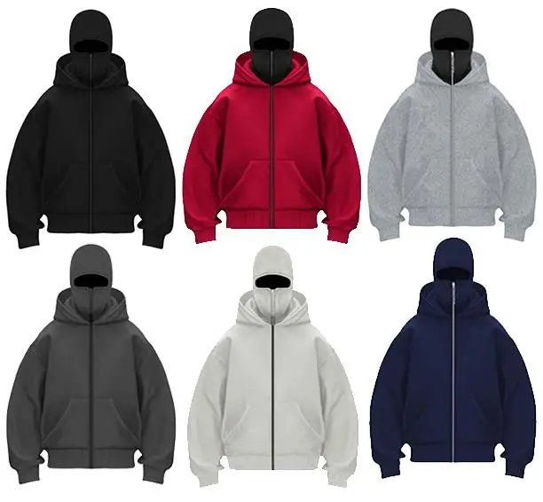 2024 Otoño/Invierno nuevos hombres Casual deportes doble sombrero diseño de máscara facial moda suelta ciclismo al aire libre a prueba de viento cálido Sudadera con capucha