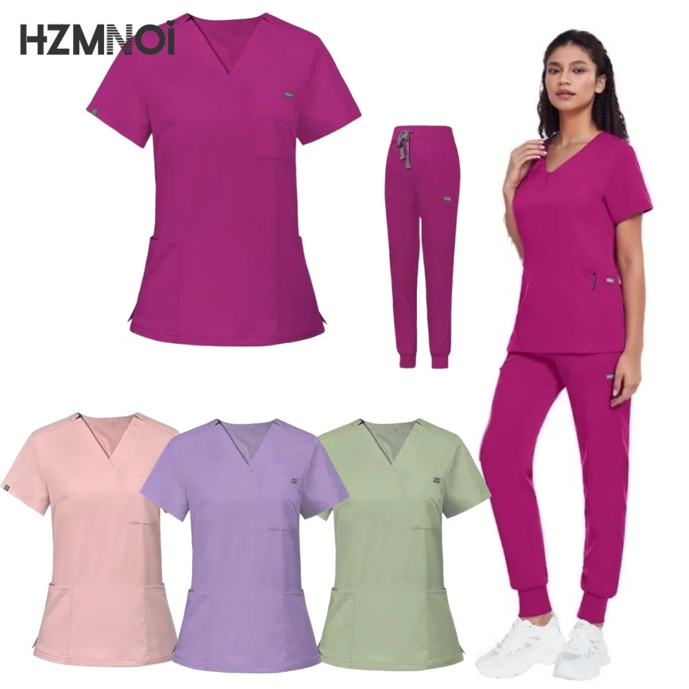 Woman Scrub Set Medical Nurse Surgical Uniforms Beauty Salon Workwear Clinical Scrubs Top + Pants Spa Doctor Nursing Tunic Suit